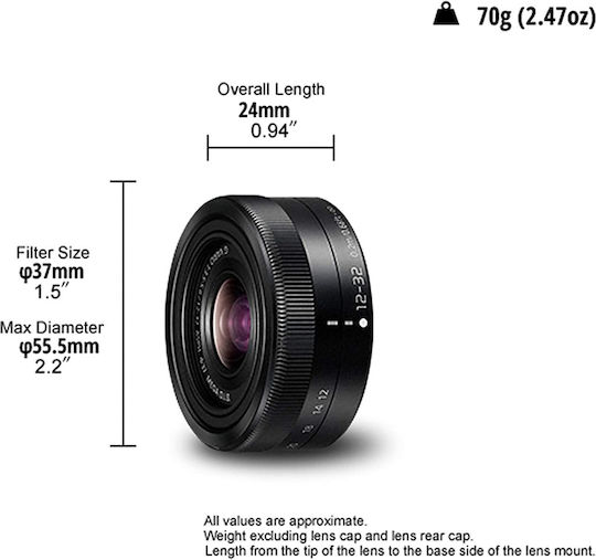 Panasonic Crop Obiectiv Foto Lumix G Vario 12-32mm f3.5-5.6 Asph. Mega OIS Zoom standard pentru Montura Micro Patru Treimi (MFT) Black