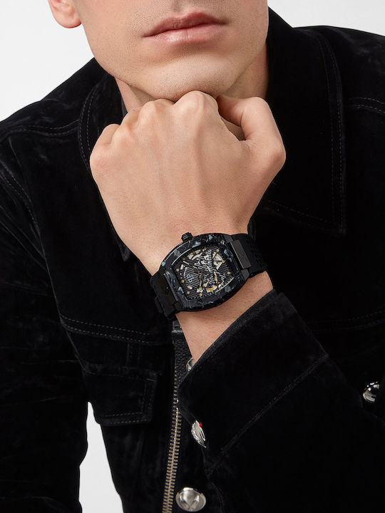 Philipp Plein The Skeleton Herrenuhr 44mm Automatisch mit Schwarz Kautschukarmband