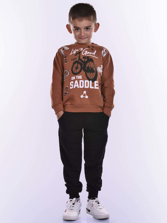 Nek Kids Wear Kids Sweatpants Set Brown 2pcs