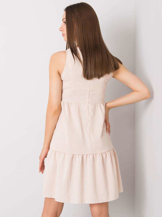 Rue Paris Sommer Mini Kleid mit Rüschen Beige