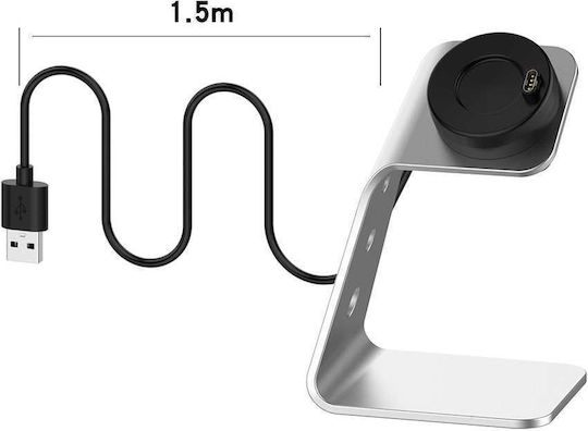 Charging Cable USB with Aluminum Base Wearable Charger Garmin Forerunner 745 / Venu Sq / Fenix 5/5s/5x/6/6s/6x/7/7x/7s Silver
