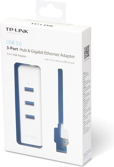 TP-LINK UE330 v3 USB-Hub mit 3 USB 3.0 Schnittstellen mit USB-A Anschluss Ethernet Weiß