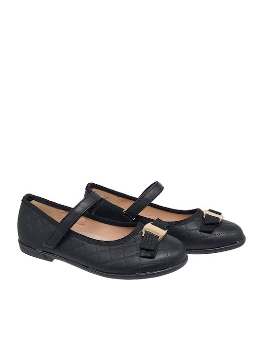Kids Ballerinas 12-116 with Hoop & Loop Closure Black