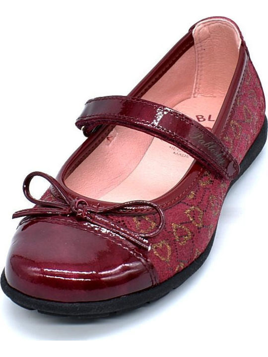 Kids Leather Ballerinas with Hoop & Loop Closure Burgundy