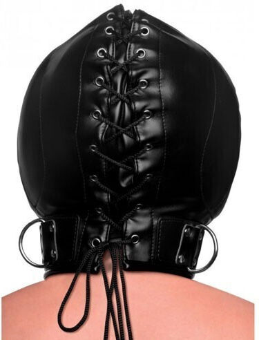 XR Strict Bondage Hood with Posture Collar and Zippers BDSM Maske in Schwarz Farbe