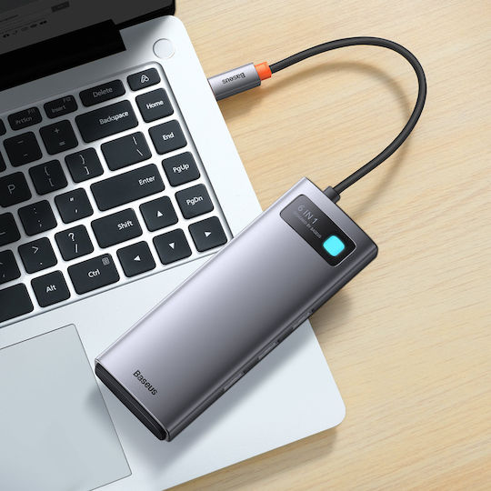 Baseus Metal Gleam Series 6in1 USB-C Docking Station with HDMI 4K PD Ethernet Gray