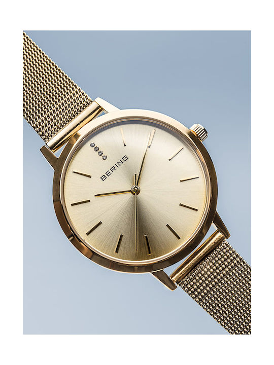Bering Time Classic Womens Watch 34mm Battery with Gold Stainless Steel Bracelet