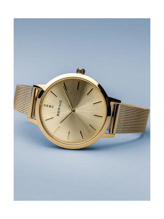 Bering Time Classic Womens Watch 34mm Battery with Gold Stainless Steel Bracelet