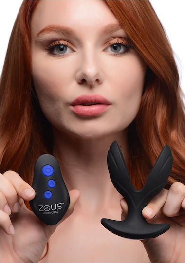 XR Zeus Electro Spread 64x Vibrating & E-Stim Silicone But Plug for Electro-stimulation in Black Color