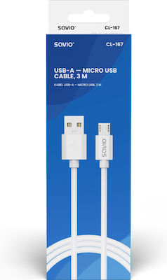Savio Regulat USB 2.0 spre micro USB Cablu Alb 3m (CL-167) 1buc