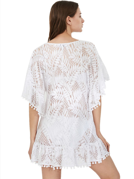 Ysabel Mora Γυναικείο Κοντό Φόρεμα Παραλίας Λευκό