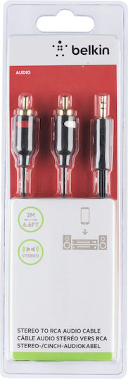 Belkin Καλώδιο Ήχου 3.5mm male - RCA male Μαύρο 2m με Επίχρυσους Ακροδέκτες F3Y116bt2M