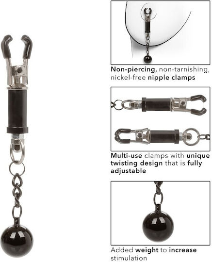 Calexotics Weighted Twist Nipple Clamps Σφιγκτήρες Θηλών Silver