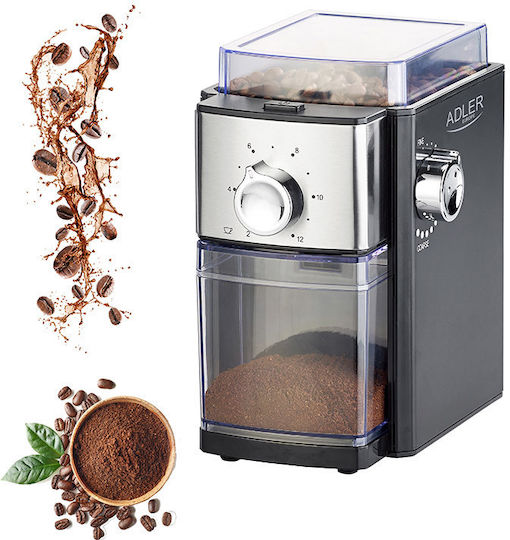 Adler AD-4448 Electric Coffee Grinder 300W for 250gr Beans and 12 Grind Levels Silver