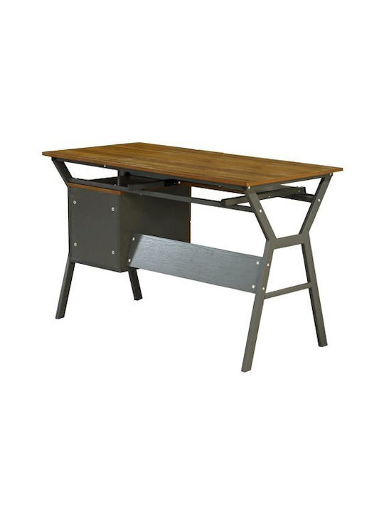 Birou de Calculatoare Vitino din Lemn Nuc / Gri cu Picioare Metalice 120x60x76cm