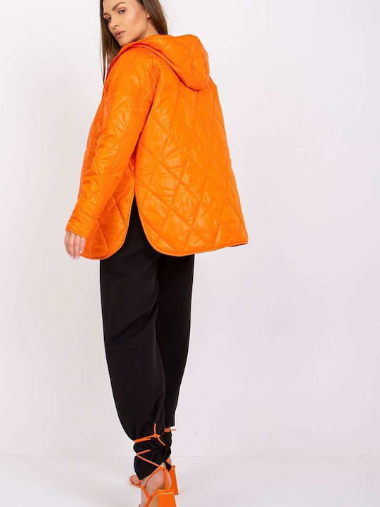 Rue Paris Women's Long Lifestyle Jacket for Winter with Hood Orange