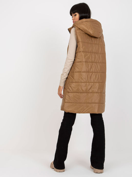 Och Bella Women's Long Puffer Jacket for Winter with Hood Light Brown