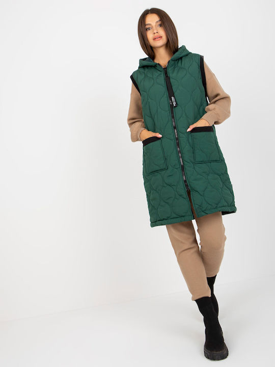 Rue Paris Women's Long Lifestyle Jacket for Winter with Hood Green