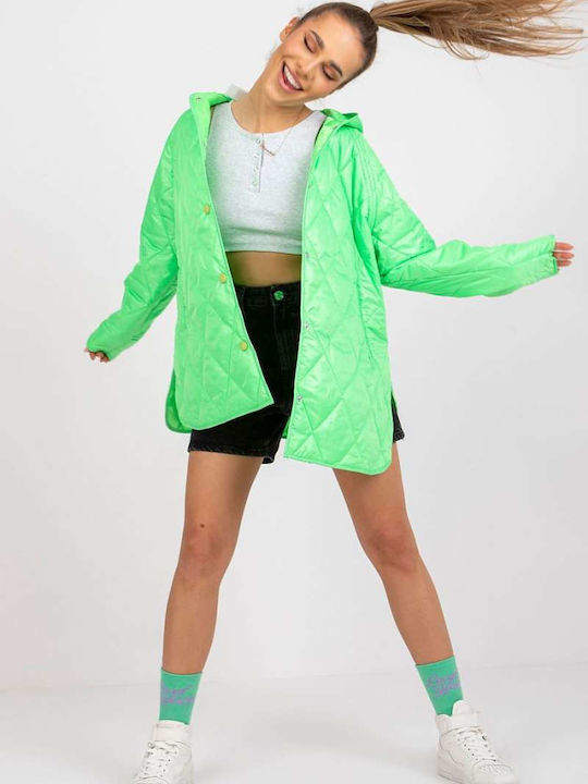 Rue Paris Women's Short Lifestyle Jacket for Winter with Hood Fluo Green