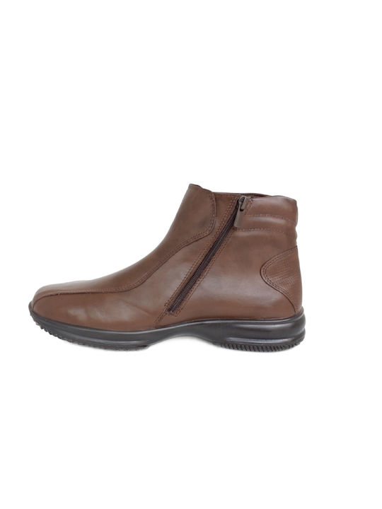 Boxer Men's Leather Boots with Zipper Brown