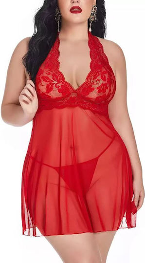 La Lolita Amsterdam Sexy Nightgown with Lace and Transparency Set Babydoll & Underwear Red