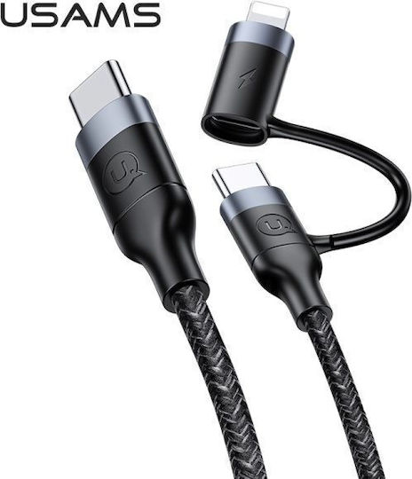 Usams Braided USB Type C to Lightning / Type-C Cable Μαύρο 1.2m (SJ403USB01)