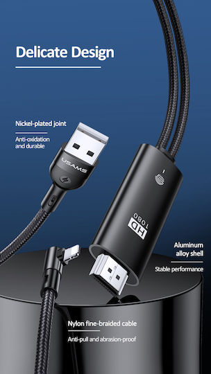 Usams Angle (90°) / Braided USB to Lightning / HDMI Cable Μαύρο 2m (SJ442HD01)