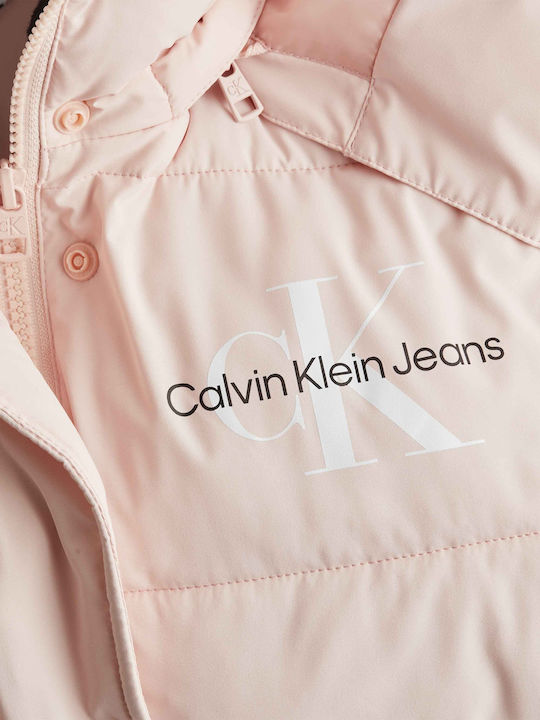 Calvin Klein Κοντό Γυναικείο Puffer Μπουφάν για Χειμώνα Ροζ