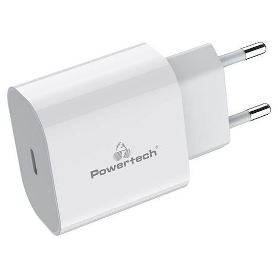 Powertech Ladegerät ohne Kabel mit USB-C Anschluss Stromlieferung Weißs (PT-923)
