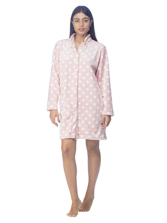 Zaboo Women's Winter Fluffy Buttoned Robe-ZB1075 Pink