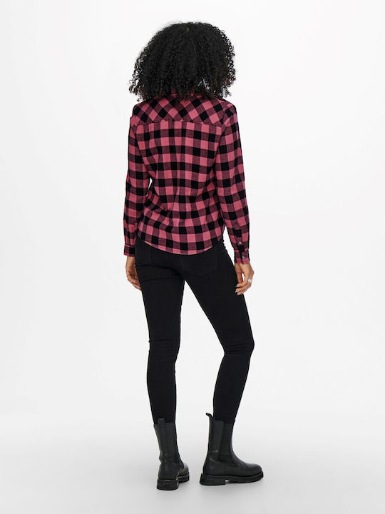 Only Women's Checked Long Sleeve Shirt Fuchsia