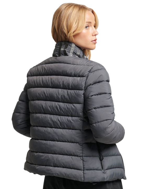 Superdry Women's Short Puffer Jacket for Winter Grid Charcoal