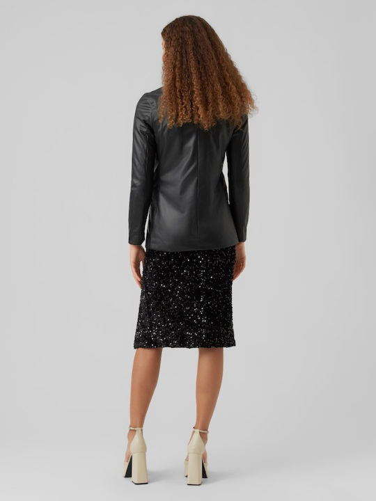 Vero Moda Damen Leder Blazer Schwarz