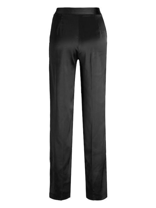 Women's High-waisted Fabric Trousers Regular Fit Black