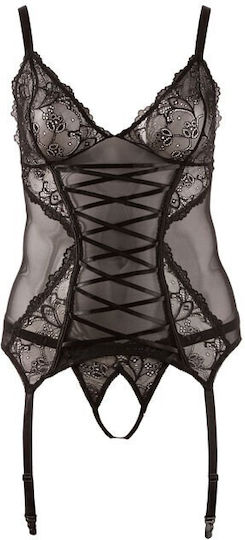 Cottelli Collection Plus Size Basque Set Sexy Σετ Εσωρούχων με Δαντέλα & Ζαρτιέρες Black Plus Size 2τμχ