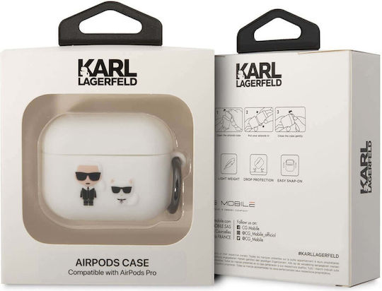 Karl Lagerfeld Karl Choupette Θήκη Σιλικόνης με Γάντζο σε Λευκό χρώμα για Apple AirPods Pro