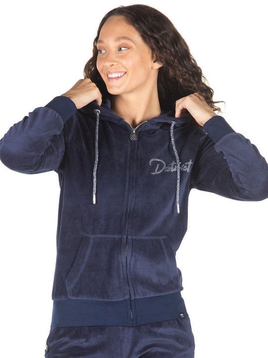 Women's Sweatshirt Jacket Velvet Hooded Blue