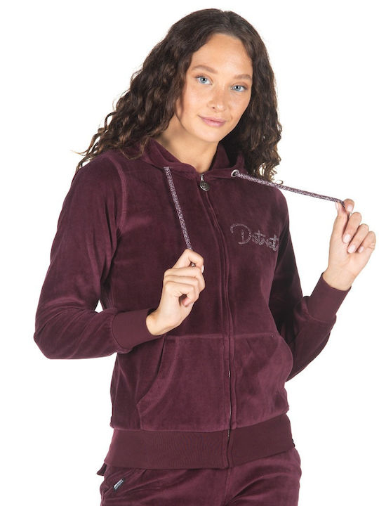 Women's Sweatshirt Jacket Velvet Hooded Burgundy