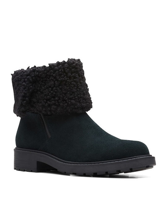 Opal Zip Suede Women's Ankle Boots with Fur Black