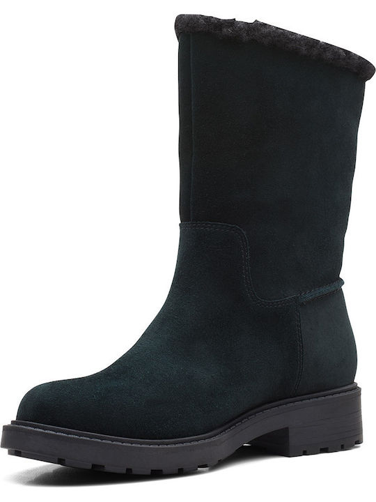 Opal Zip Suede Women's Ankle Boots with Fur Black
