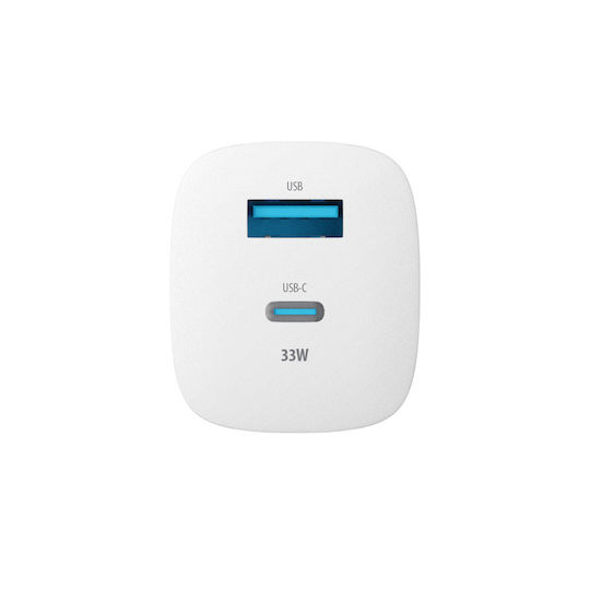 Forever Încărcător Fără Fir GaN Cu Port USB-A și Port USB-C 33W Livrarea Energiei Alb