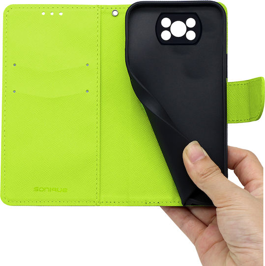 Sonique Trend Brieftasche Synthetisches Leder Dark Blue / Acid Green (Poco X3 NFC / X3 Pro)