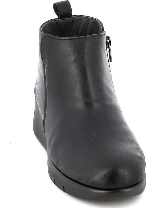 Flex Go Leather Women's Ankle Boots Platform Black