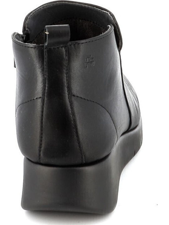 Flex Go Leather Women's Ankle Boots Platform Black