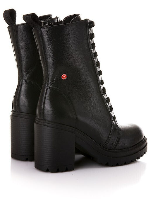 Leather Women's Ankle Boots with High Heel Black