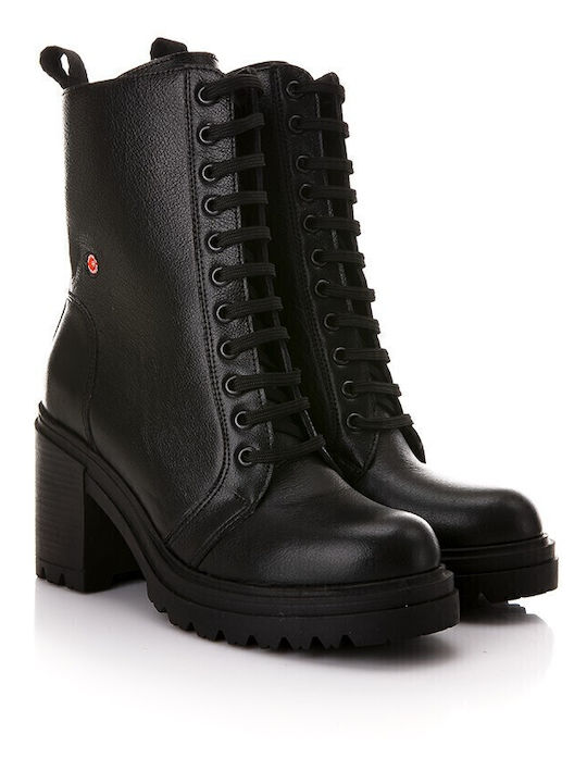 Leather Women's Ankle Boots with High Heel Black