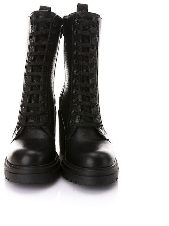 Leather Women's Ankle Boots with High Heel Black