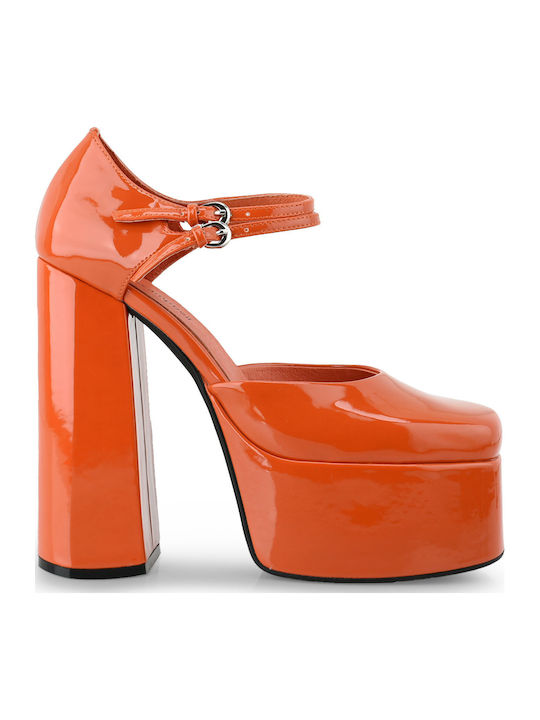 Leila Leder Pumps mit Riemchen & hoher Absatz Orange