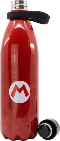 Stor Kids Water Bottle Thermos Super Mario Aluminium with Screw Cap Non Spill Red 1000ml