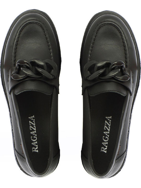 Leather Women's Moccasins in Black Color